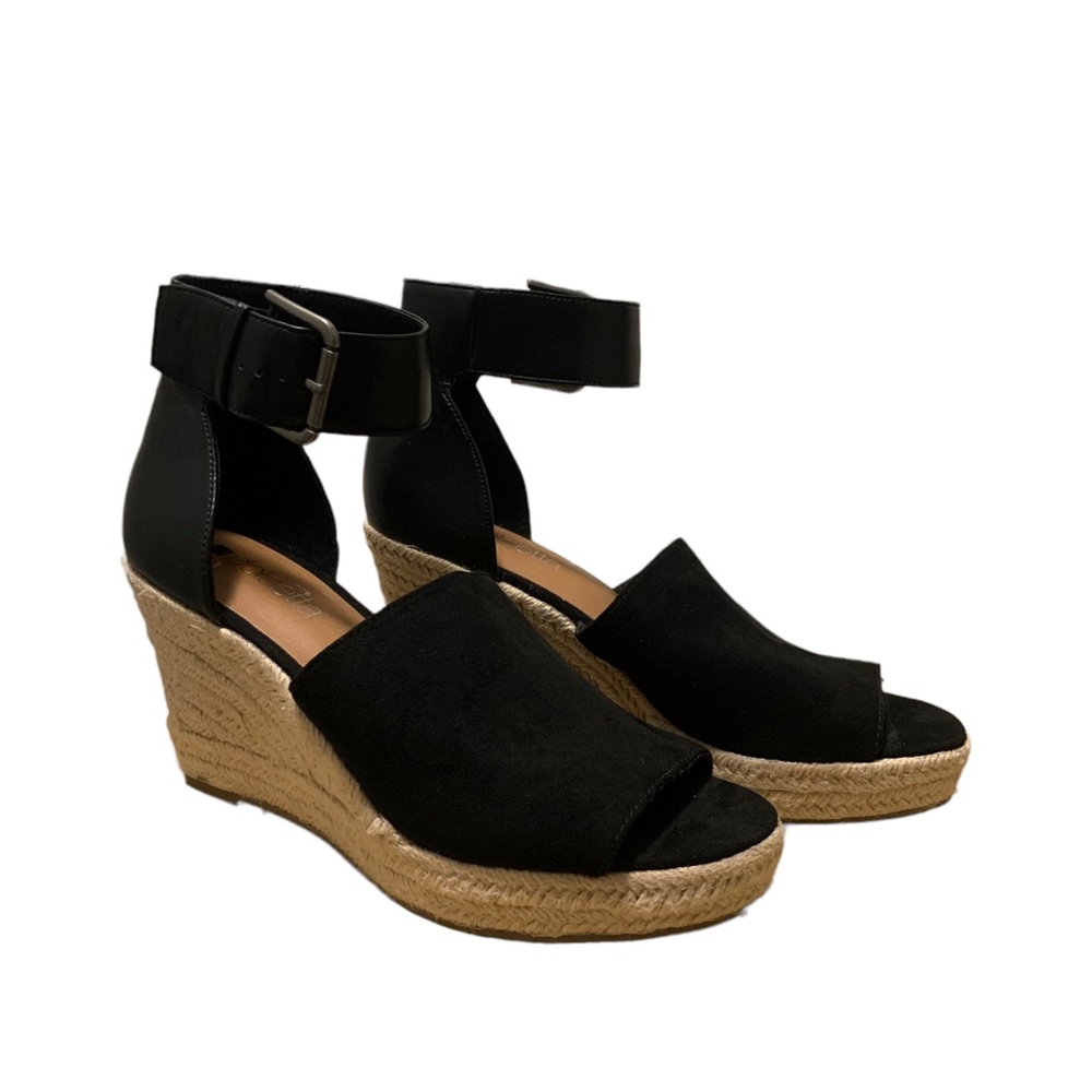 DOLCETTA  women platform open toe heel leather and suede black shoes Size 9.5 !!